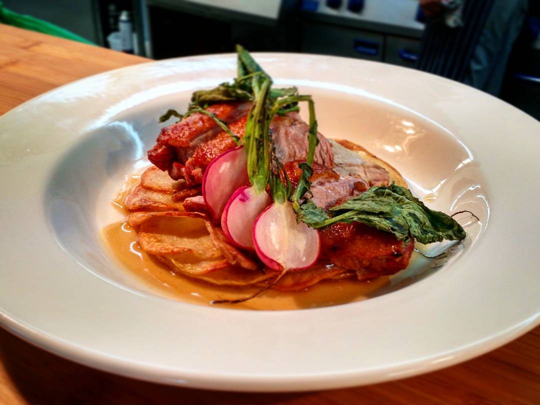 Our Chef Felix hit the nail on the head today with this spectacular looking wood grilled Duck breast with potato galette, porchetta and flamed radish. It’s no wonder it has all sold before the day is out! 
Photo: @_tomsandy #tasmania #woodbridge #woodgrilled #duck #tasfoodie #vibrant #autumn