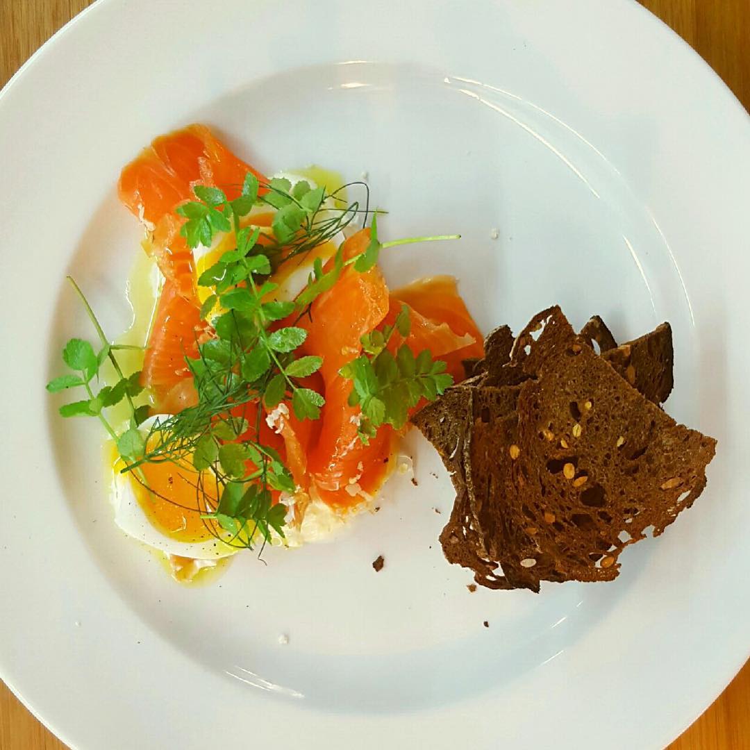Soft egg, labna and cold  smoked trout from woodbridge smoke house with our dark rye crostini and horse radish.  @watyalookinat  #tasmania  #foodlover  #trout