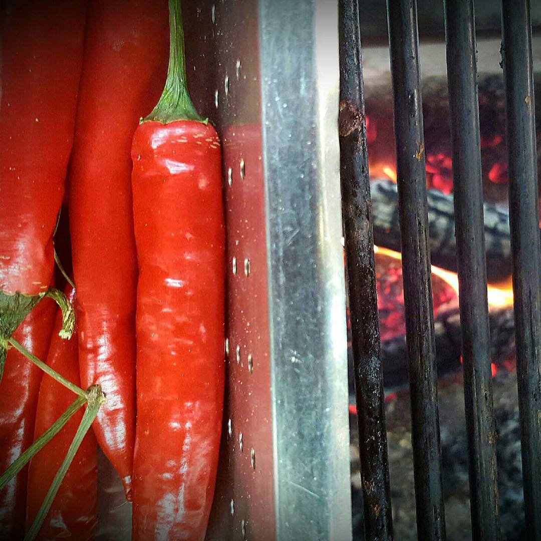 Smoking chillies on the wood fire .  #foodlover  #tasmania  #chillies
