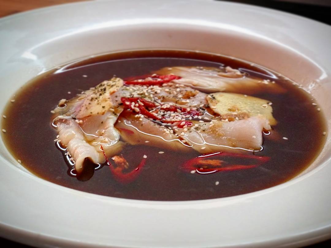 On today’s specials: fish broth with porcini mushroom, blue eye Trevalla, ginger, chilli and wakame 
Photo: @_tomsandy #japanese #fish #tasfoodie #tasmania #woodbridge #peppermintbay #delicious #foodlover
