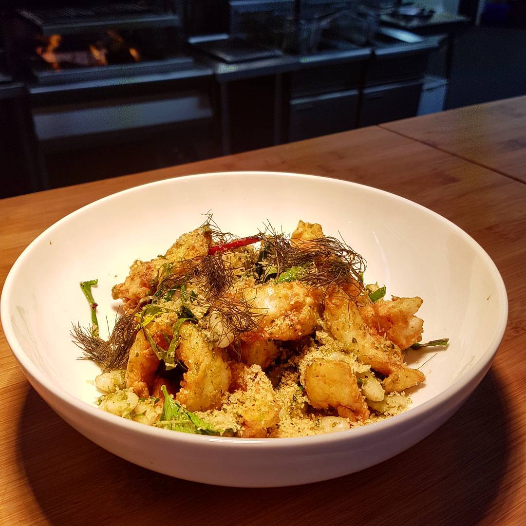 From todays specials: Fried Calamari with white beans, fresh herbs, salsa verde and pangratto crumb. ?: @sandy_mckay92 #calamari #seafood #food #woodbridge #kitchen #spring @behrens_93