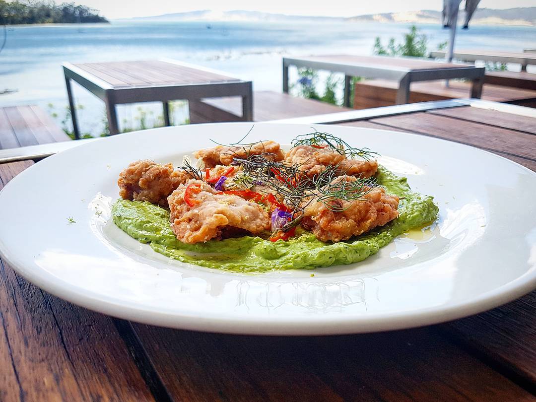 From today’s specials: Calamari dumplings with green goddess sauce, chilli, lemon and garden herbs. ?: @sandy_mckay92 #calamari #dumplings #food #foodstagram #localproduce #fromthegarden #alfresco #peppermintbay #woodbridge #tasmania #australia