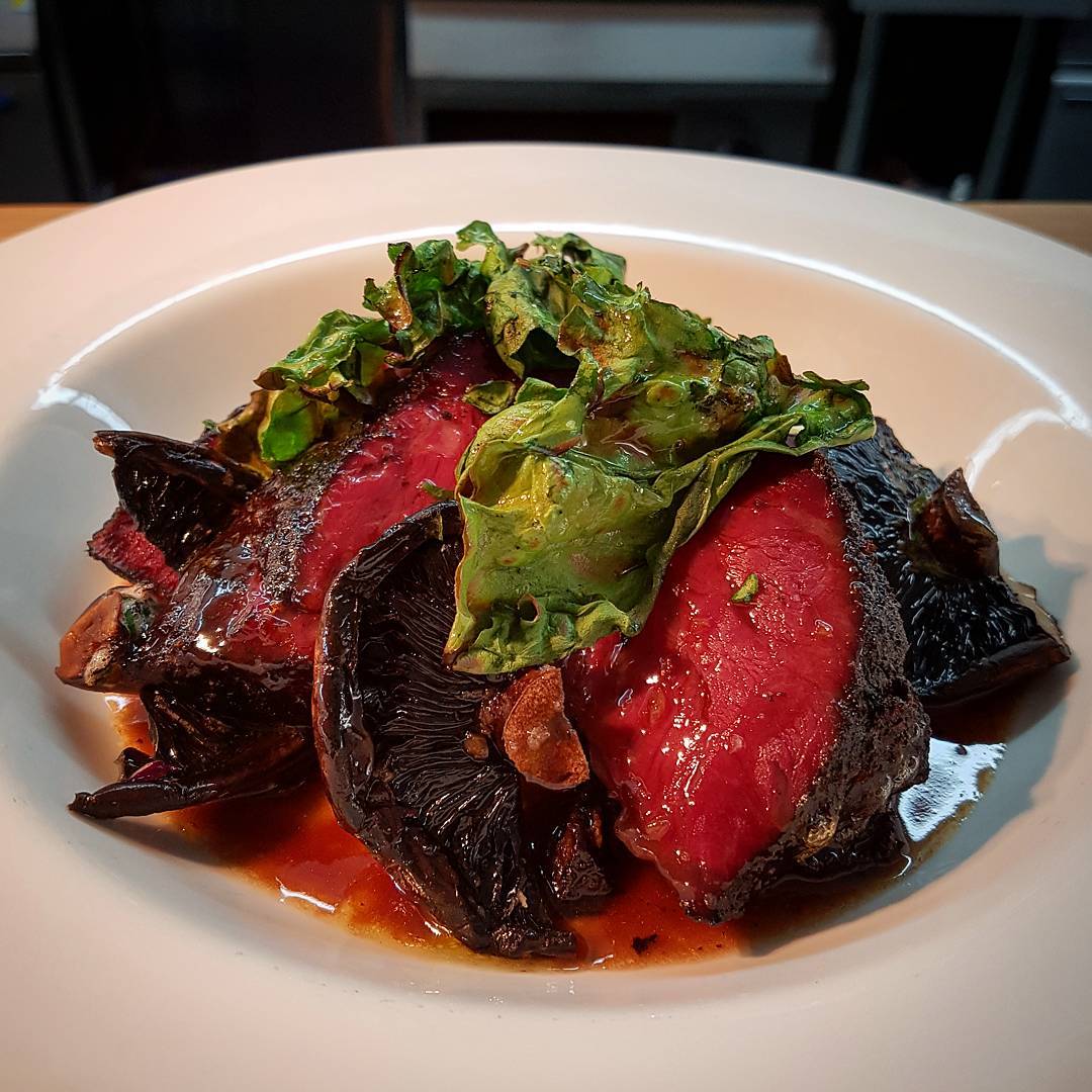 From todays specials: house smoked beef cheek w potato pave, mushrooms, flamed chard and beef sauce ?: @sandy_mckay92 #peppermintbay #woodbridge #tasmania #food #smoked #beef #fromthegarden #delicious