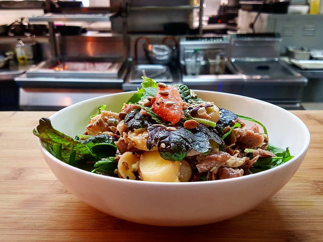 A delicious confit duck salad with potatoes, fresh garden greens, seeds, nuts, ruby grapefruit and orange dressing. One of many great options from this evenings specials board! ?: @sandy_photography #woodbridge #tasmania #peppermintbay #foodstagram #tasfoodie #duck #gardentoplate #homegrown #fresh #fromthegarden  #tasmanianfood
