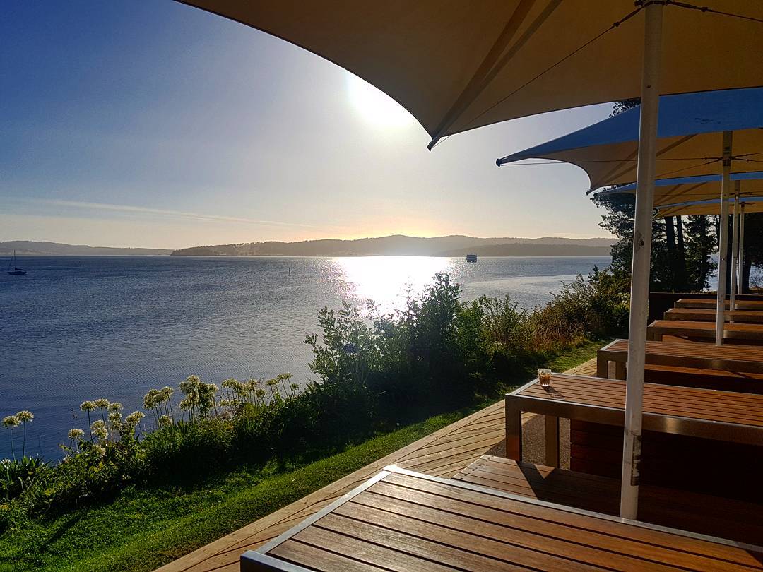 Free this morning: supberb view offered with your morning coffee ?: @sandy_photography #woodbridge #tasmania #peppermintbay #morning #view #beautiful #hobartandbeyond #thisistasmania #channel #brunyisland #summer #coffee