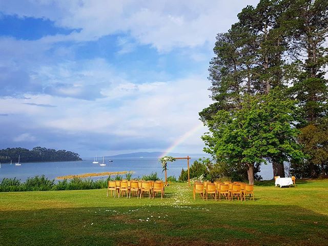 What a backdrop. #tasmania #peppermintbay #peppermintbayhotel #wedding #taswedding #rainbow