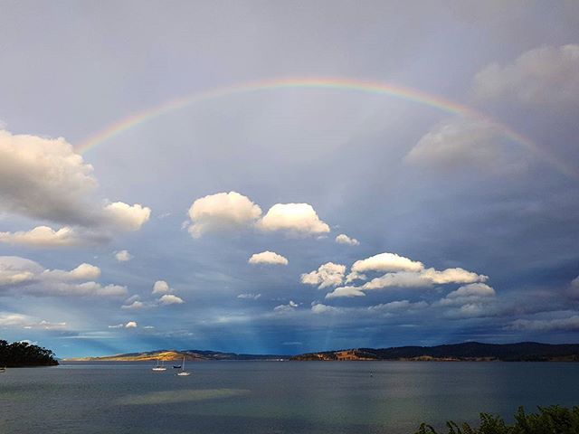 Our views really are quite heavenly ?: @sandy_photography #woodbridge #tasmania #brunyisland #southerntrove #rainbows #view #seetasmania #hobartandbeyond #beautiful #heavenly