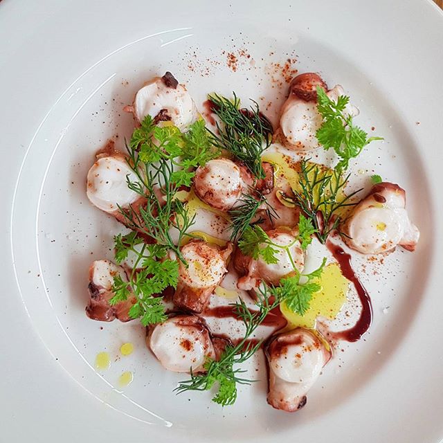 Pickled octopus w smoked chilli, red wine and herbs ? #octopus #peppermintbayhotel #woodbridge #tasmania #delicious #seafood #localproduce #fromthegarden #tasfoodie #foodstagram