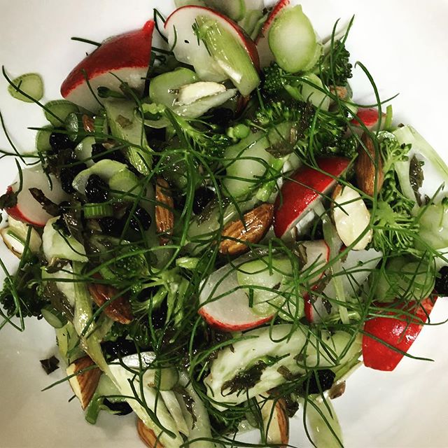 Open for lunch … today From 12pm! Garden salad on a sunny day. #radish #broccoli #mint #nuts #tarator