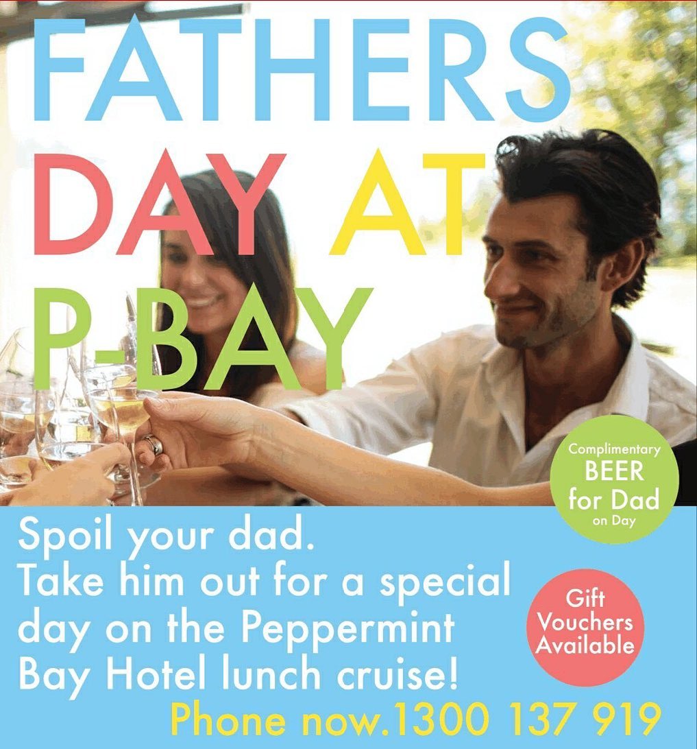 Departs Brooke Street Pier at 11am and returns at 3:30pm lunch at Peppermint Bay Hotel included. 
@peppermint_bay_hotel #peppermintbaycruise #brookestreetpier #farhersday2019 #food #wine #localbeer
