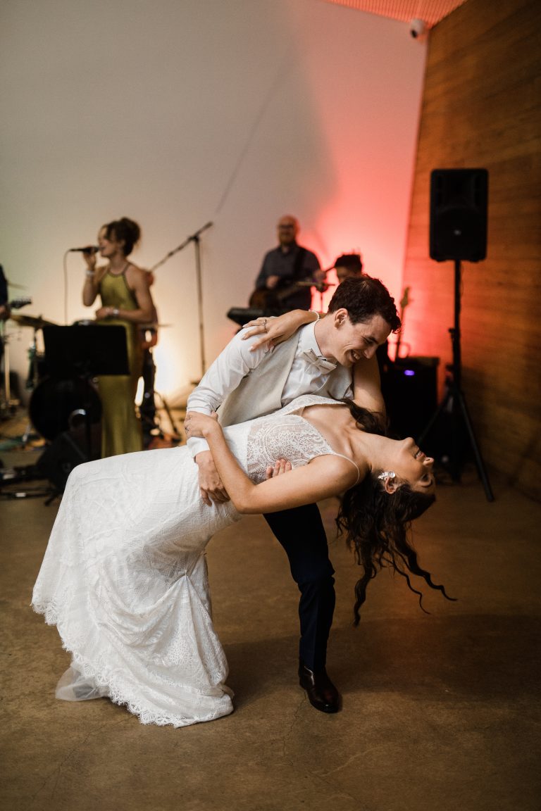 Bride and groom dancing
