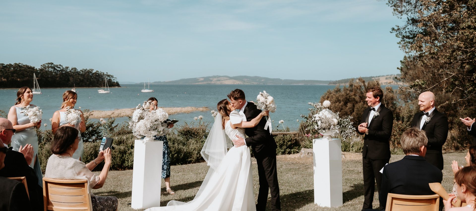 Bride and groom first kisss