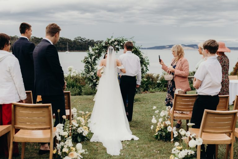 Bride and groom at the alter